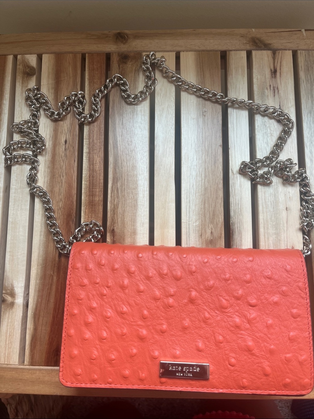 kate spade Vivid Orange Textured Chain Crossbody Bag